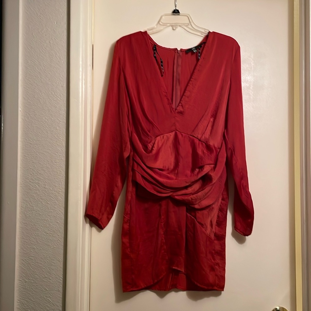 orange silky long sleeve panelled dress